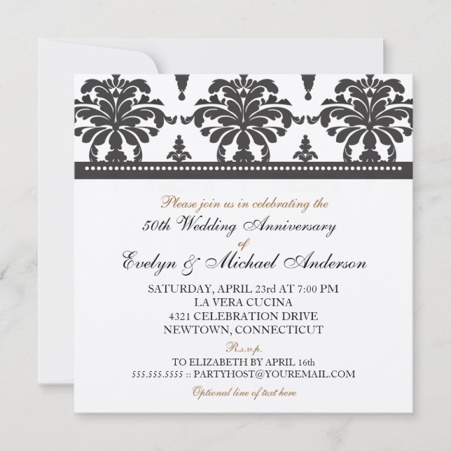 Gold Metallic Elegant 50th Anniversary Party Invitation (Front)