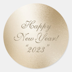 Gold Metallic Elegant Happy New Year Script Classic Round Sticker