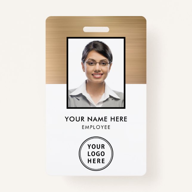 Gold Metallic Employee Photo ID Logo Badge ID Badge (Front)