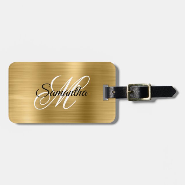 Gold Metallic Fancy Monogram Luggage Tag (Front Horizontal)