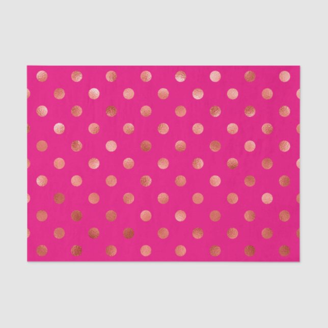 Gold Metallic Faux Foil Polka Dot Pink Background Tissue Paper (Front)