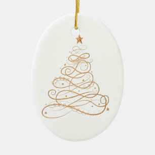 Gold Metallic Filigree Christmas Tree Ceramic Tree Decoration