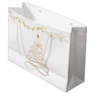 Gold Metallic Filigree Christmas Tree Large Gift Bag