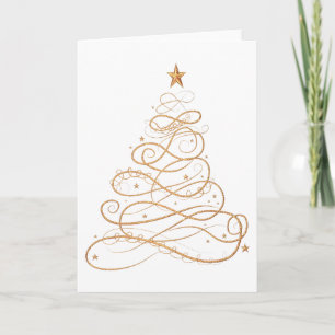 Gold Metallic Filigree Christmas Tree Minimalist Holiday Card