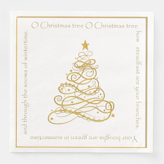 Gold Metallic Filigree "O Christmas Tree" Lyrics Napkin (Front)