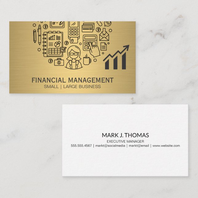 Gold Metallic | Financial Icons Business Card (Front/Back)