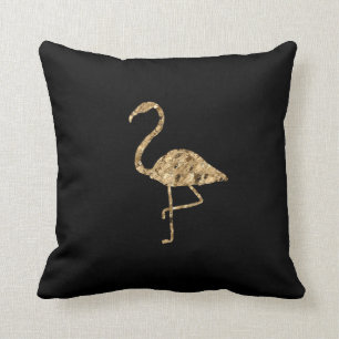 Gold Metallic Flamingo on Black Cushion