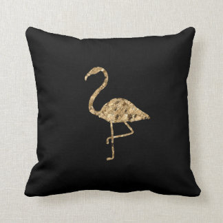 Gold Metallic Flamingo on Black Cushion