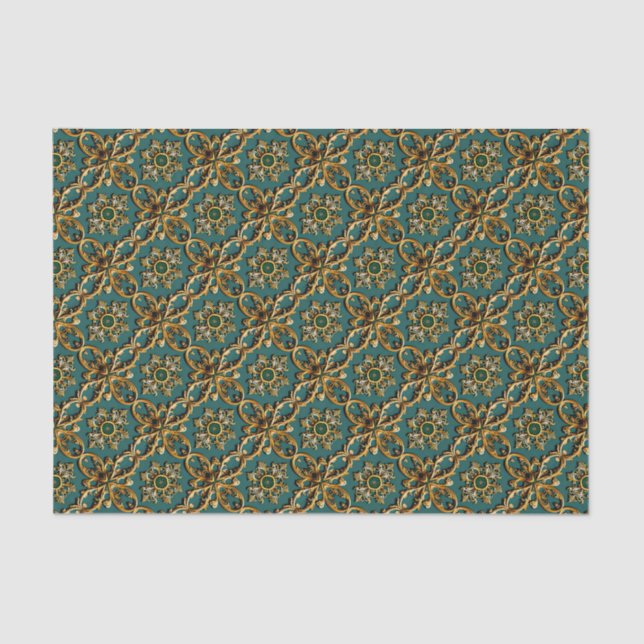 Gold Metallic Floral Art Nouveau Seamless Pattern Tissue Paper (Front)