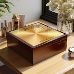 Gold Metallic Floral Border Personalised Gift Box<br><div class="desc">Simple luxury jewellery box, a perfect blend of elegance and personalisation. Crafted from real wood and ceramic top with a gold metallic printed design, this jewellery box is designed to be both a beautiful display piece and a functional storage solution. The top of the box features a stunning circular gold...</div>