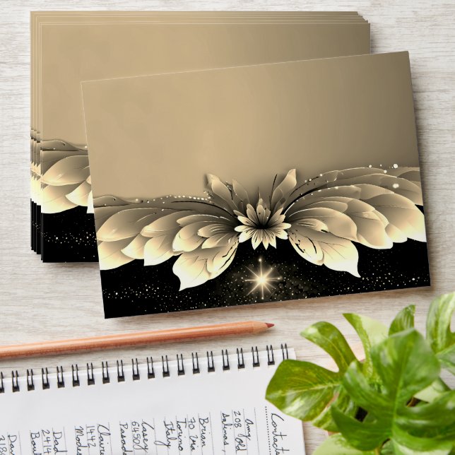 Gold Metallic Floral Wedding Envelope (Stacked)