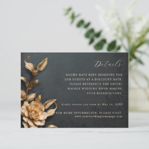 Gold metallic flowers wedding details card