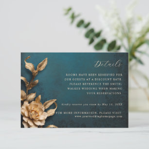 Gold metallic flowers wedding details card