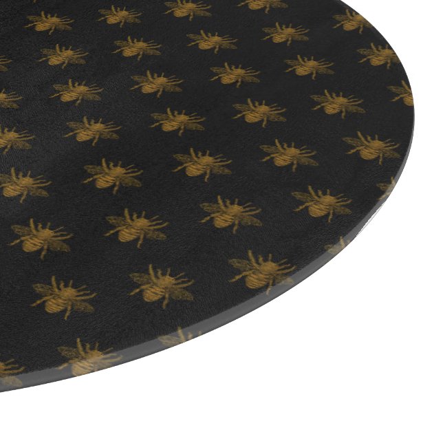 Gold Metallic Foil Bees on Black Cutting Board (Corner)