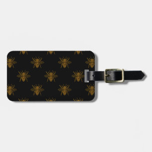 Gold Metallic Foil Bees on Black Luggage Tag