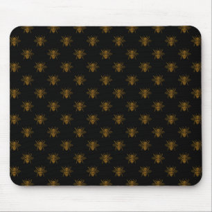 Gold Metallic Foil Bees on Black Mouse Mat