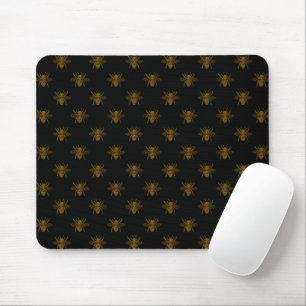 Gold Metallic Foil Bees on Black Mouse Mat