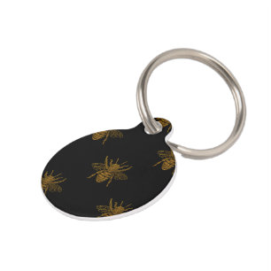 Gold Metallic Foil Bees on Black Pet Tag