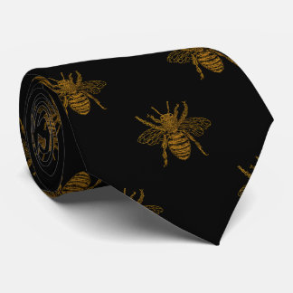 Gold Metallic Foil Bees on Black Tie