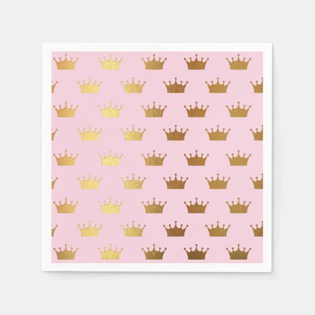 Gold Metallic Foil Crown Crowns Pink Royal Modern Napkin (Front)