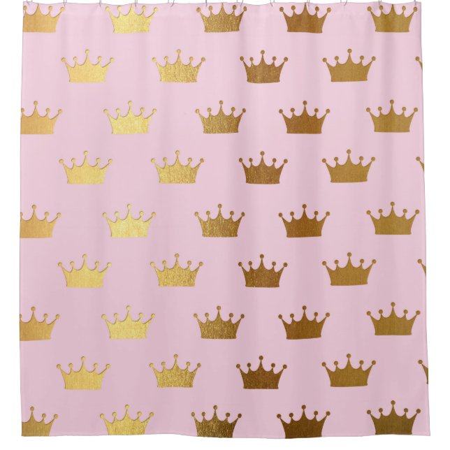 Gold Metallic Foil Crown Crowns Pink Royal Modern Shower Curtain (Front)
