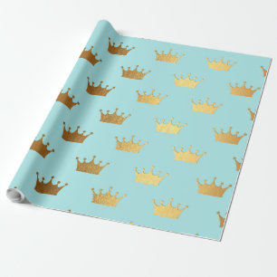 Gold Metallic Foil Crown Royal Teal Aqua Modern Wrapping Paper