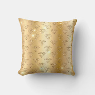 Gold Metallic Foil & Faux Glitter Glam Diamonds Cushion