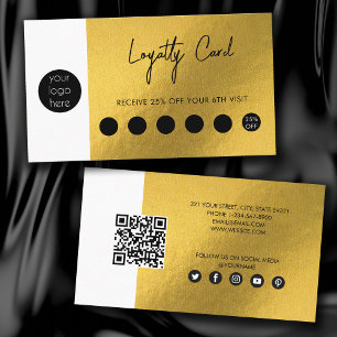 Gold Metallic Foil Loyalty Business Logo QR Code Business Card