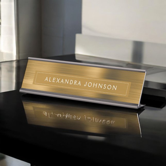 Gold Metallic Foil Modern Elegant Business Desk Name Plate (Creator Uploaded)