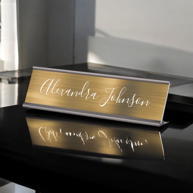 Gold Metallic Foil Modern Elegant Business Desk Name Plate (Creator Uploaded)