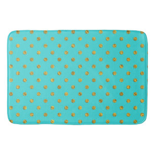 Gold Metallic Foil Polka Dots Teal Aqua Modern Bath Mat