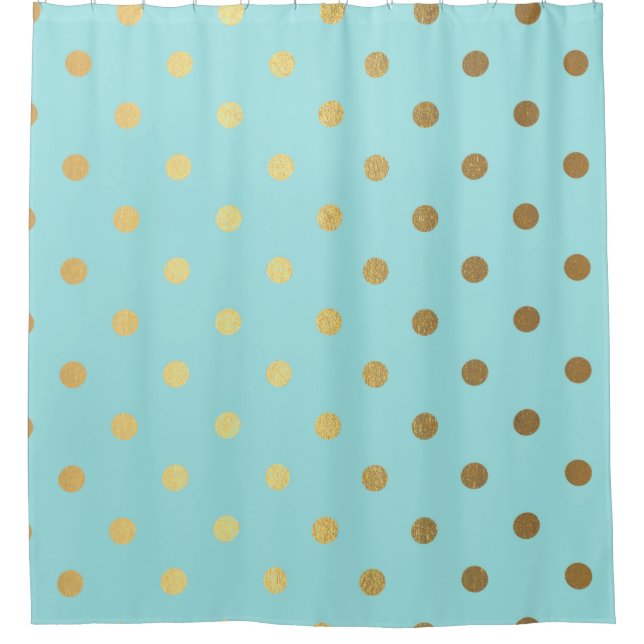 Gold Metallic Foil Polka Dots Teal Aqua Modern Shower Curtain (Front)