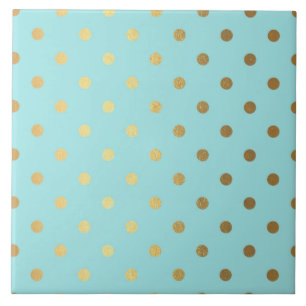 Gold Metallic Foil Polka Dots Teal Aqua Modern Tile