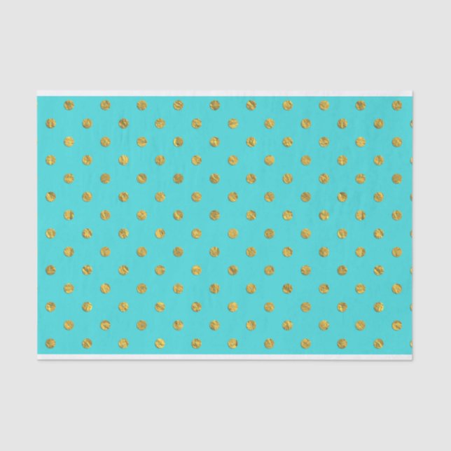 Gold Metallic Foil Polka Dots Teal Aqua Modern Tissue Paper (Front)