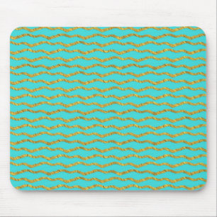 Gold Metallic Foil Sea Stripes Teal Aqua Modern Mouse Mat