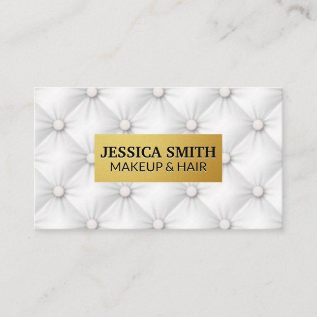 Gold Metallic Frame | Upholstered Background Business Card (Front)