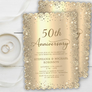 Gold Metallic Glitter 50th Wedding Anniversary Invitation