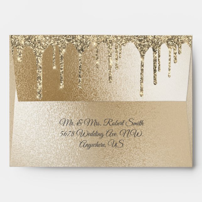 Gold Metallic Glitter Drip Elegant Chic Wedding    Envelope (Back (Top Flap))