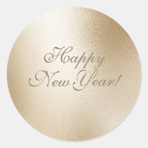 Gold Metallic Glitter Drip Elegant Happy New Year  Classic Round Sticker