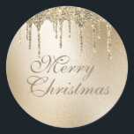Gold Metallic Glitter Drip Elegant Merry Christmas Classic Round Sticker<br><div class="desc">Faux gold metallic with glitter drip.  Beautiful and elegant.</div>