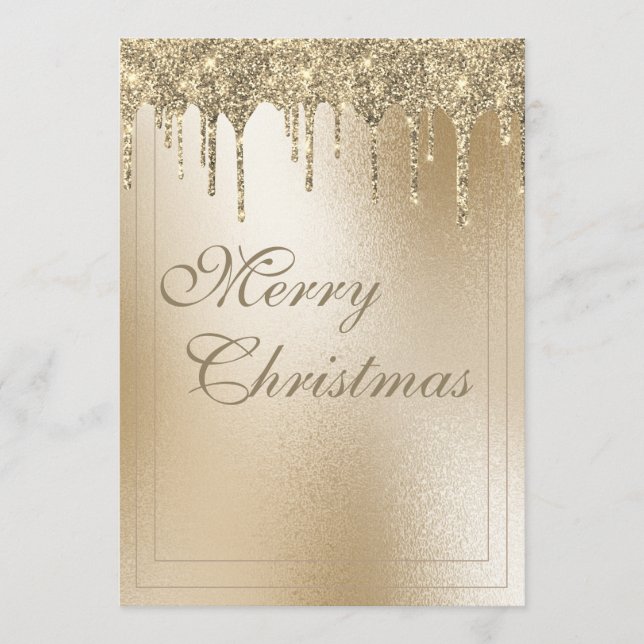 Gold Metallic Glitter Drip Elegant Merry Christmas Holiday Card (Front)