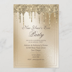 Gold Metallic Glitter Drip Elegant New Year’s Eve Holiday Card