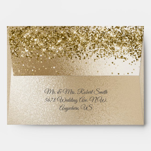 Gold Metallic Glitter Elegant Chic Wedding  Envelope (Back (Top Flap))