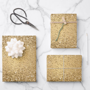Gold Metallic Glitter Sparkle Pattern Wrapping Paper Sheet