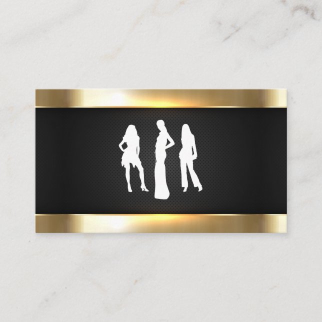 Gold Metallic | Glossy Metal Trim | Black Mesh Business Card (Front)