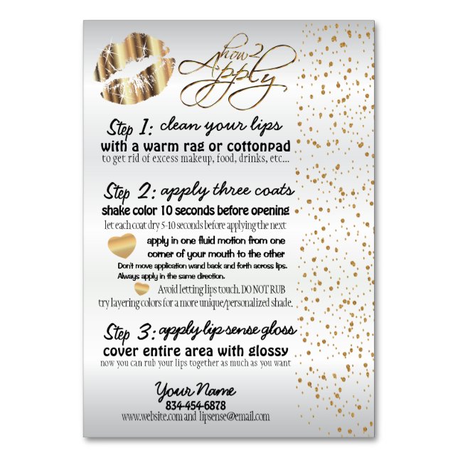 Gold Metallic & Gold Confetti Lip Instructions 2 Table Number (Front)