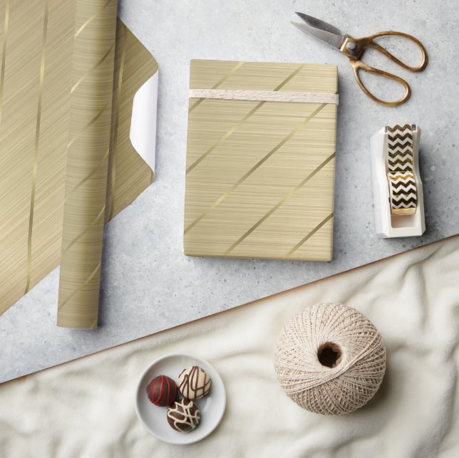 Gold Metallic Gold Striped Wrapping Paper (Crafts)