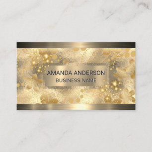Gold Metallic   Golden Leaves and Sparkle Business Card