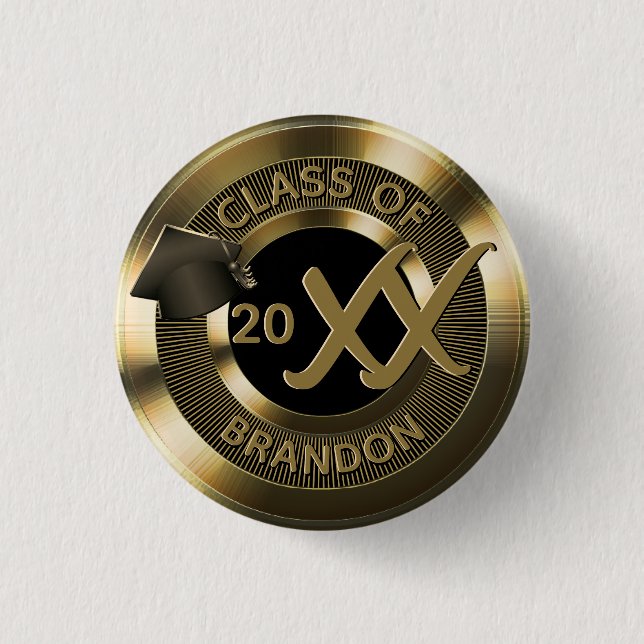 Gold Metallic Graduation Class Of 3 Cm Round Badge (Front)