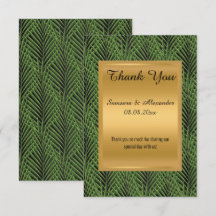GOLD METALLIC GREEN BOTANICAL Thank you card